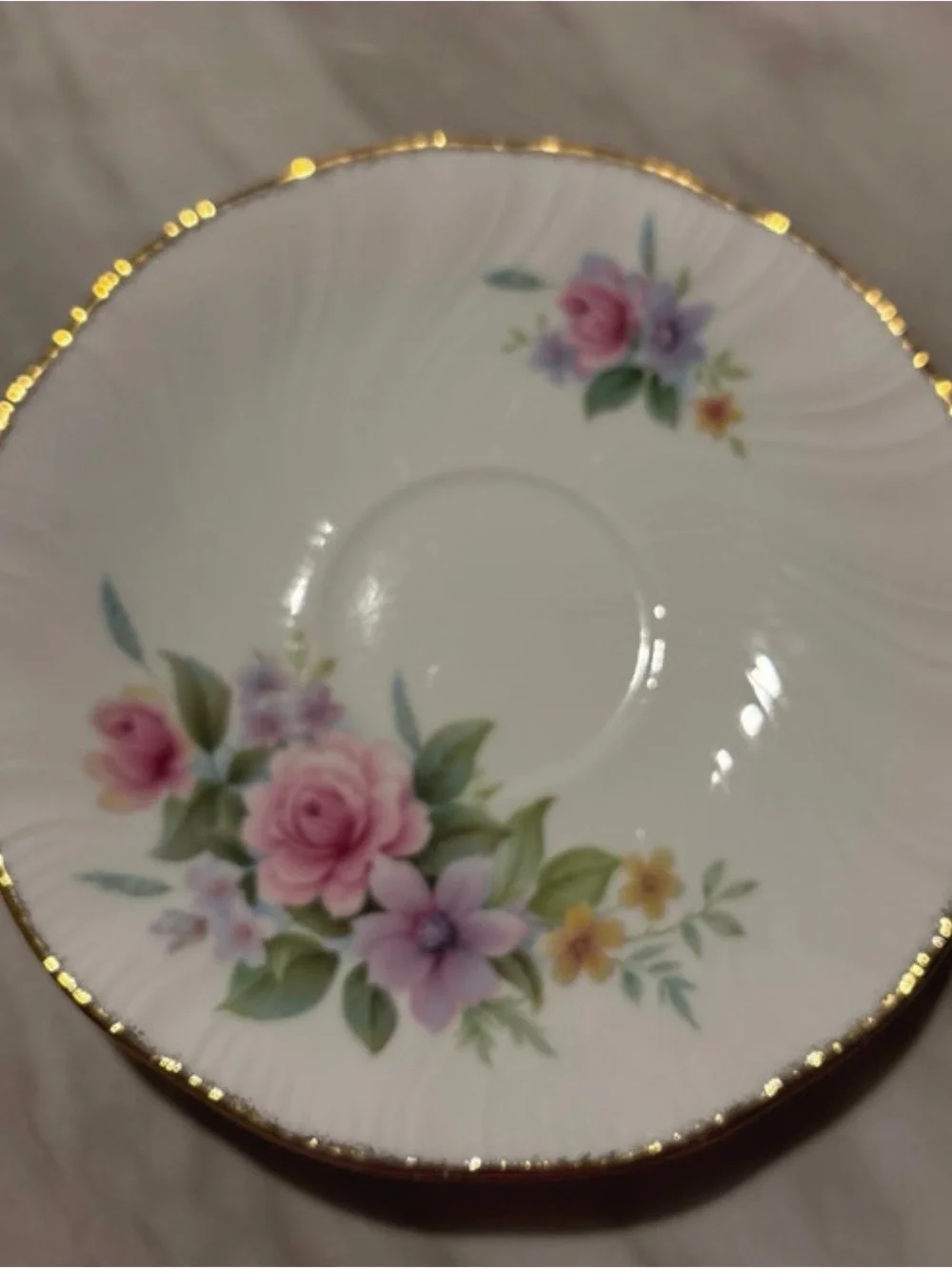 Heritage Pink Floral Porcelain Tea Cup & Saucer with Gold Trim